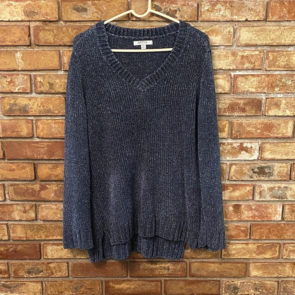Orvis Charcoal Blue V-Neck Oversized Sweater